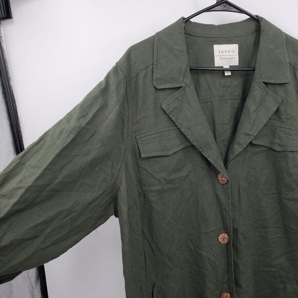 Torrid Long Sleeve Button Down Dress Women Size 2 Plus Linen Blend V Neck - Picture 2 of 11
